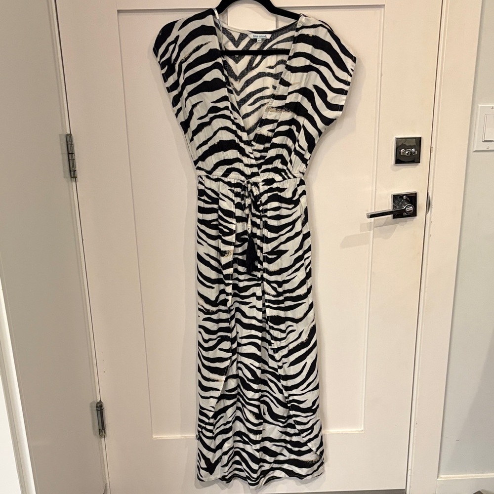 Blue Island Zebra Print Maxi Dress